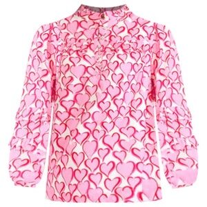 Crown & Ivy Valentines heart ruffle sleeve high neck top